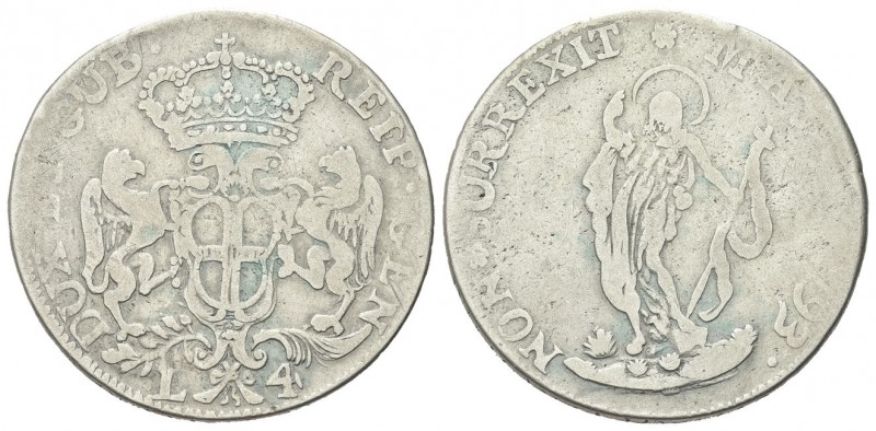 GENOVA
Dogi Biennali, 1528-1797. III Fase, 1637-1797.. 4 Lire 1793.
Ag gr. 14,...