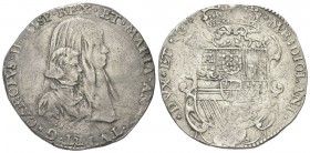 MILANO
Carlo II di Spagna con la reggenza di Maria Anna d’Austria, 1665-1675.. Filippo 1666.
Ag gr. 27,65
Dr. CAROLVS II HISP REX ET MARIA ANN TVT ...