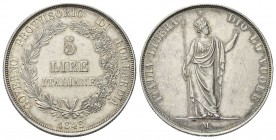 MILANO
Governo Provvisorio di Lombardia, 1848.. 5 Lire 1848 rami corti, base sottile e stella lontana.
Ag gr. 24,94
Dr. GOVERNO PROVVISORIO DI LOMB...