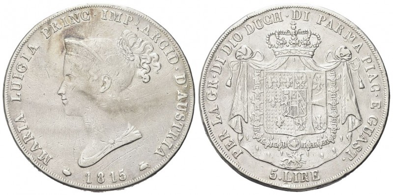 PARMA
Maria Luigia d'Austria, 1814-1847.. 5 Lire 1815.
Ag gr. 24,61
Dr. Busto...