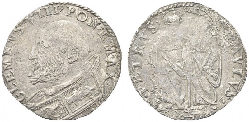 ROMA
Clemente VIII (Ippolito Aldobrandini), 1592-1605. . Testone.
Ag gr. 8,84...