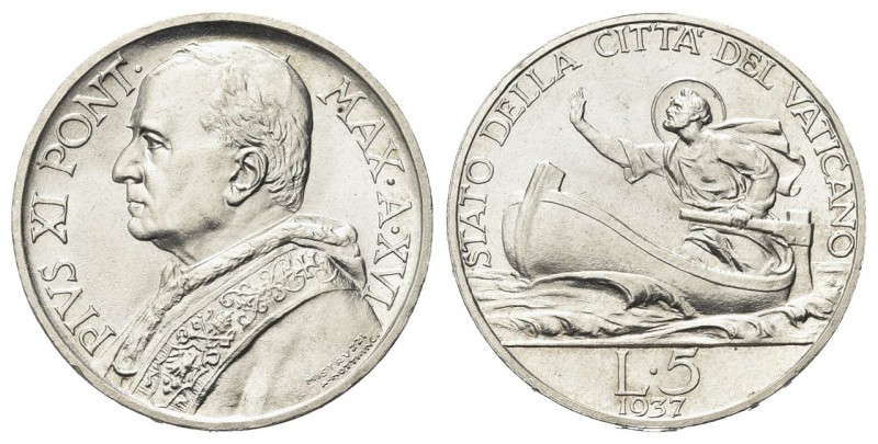 ROMA
Città del Vaticano. Pio XI (Achille Ratti), 1922-1939.. 5 Lire 1937 a. XVI...