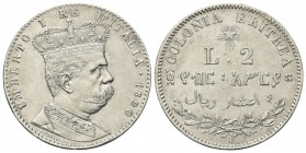 COLONIA ERITREA
Umberto I, 1890-1896.. 2 Lire 1890 Roma.
Ag 
Dr. Busto a d., in uniforme, con corona.
Rv. Su due righe, L 2 e valore espresso in a...