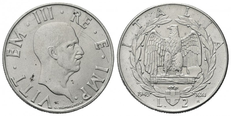 REGNO D’ITALIA
Vittorio Emanuele III, 1900-1943.. 2 Lire 1943 a. XXI Roma, Impe...