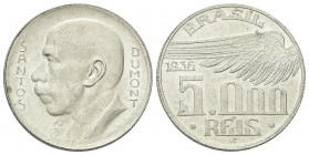 BRASILE
II Repubblica brasiliana, 1930-1937.. 5000 Reis 1936.
Ag gr. 9,84
Dr. Busto di Alberto Santos Dumont a s.
Rv. Ali; sotto, data e valore.
...
