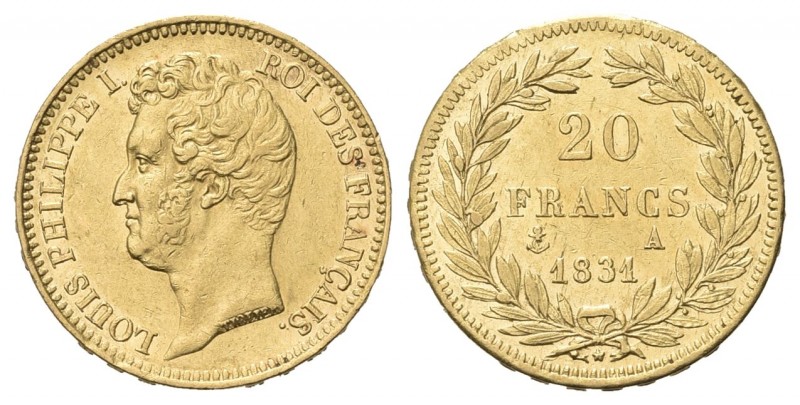 FRANCIA
Luigi Filippo I, 1830-1848.. 20 Franchi 1831 A, zecca di Parigi.
Au gr...