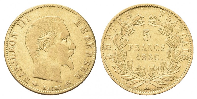FRANCIA
Napoleone III Imperatore, 1852-1870.. 5 Franchi 1860 A, zecca di Parigi...