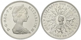 GRAN BRETAGNA
Elisabetta II, dal 1952.. 25 Pence 1980.
Ag gr 27,77
Dr. Busto coronato a d.
Rv. Ritratto della Regina Madre che irradia simboli all...