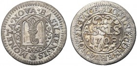 SVIZZERA
Johan Corrado II, 1705-1737.. Basilea. Assis 1708.
Mi gr. 1,21
KM#135.
BB