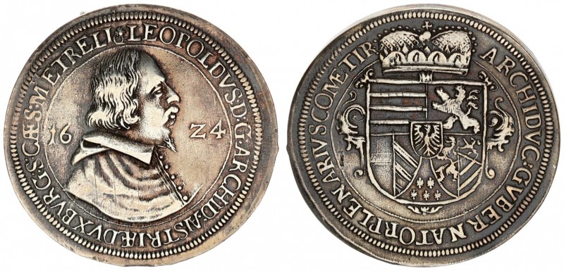Austria 1 Thaler 1624 Hall. Archduke Leopold as Bishop of Strassburg (1607-1626)...
