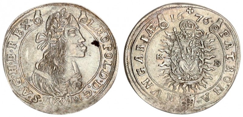 Austria Hungary 15 Krajczar 1676 KB Kremnica. Leopold I(1657-1705). Averse: Bust...