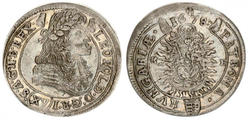 Austria Hungary 15 Krajczar 1678 KB Kremnica. Leopold I(1657-1705). Averse: Bust...