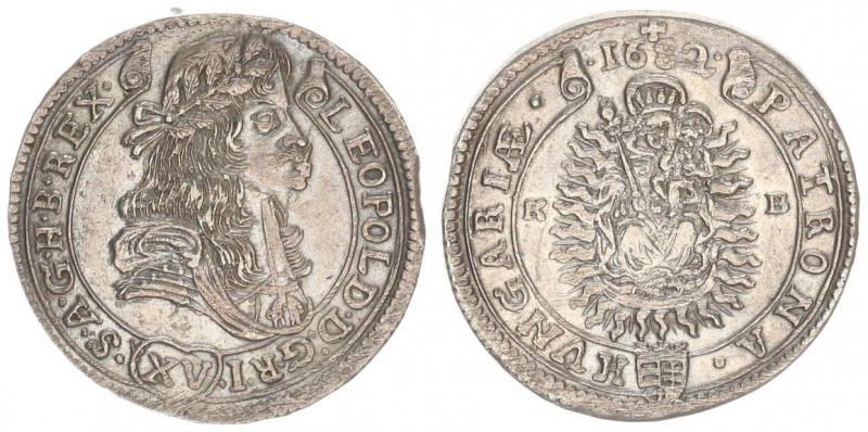Austria Hungary 15 Krajczar 1682 KB Kremnica. Leopold I(1657-1705). Averse: Bust...