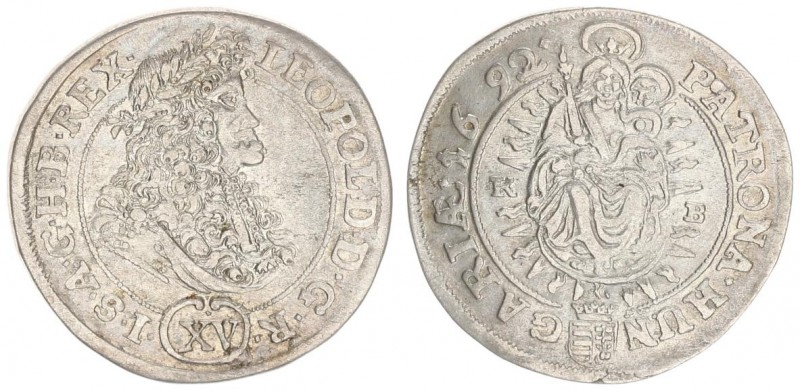Austria Hungary 15 Krajczar 1692 KB Kremnica. Leopold I(1657-1705). Averse: Bust...