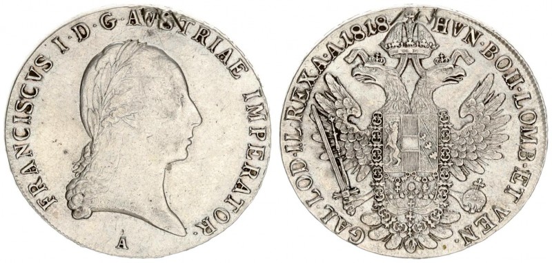 Austria 1 Thaler 1818 A Francis I (1815-1835). Averse: Laureate head right. Reve...