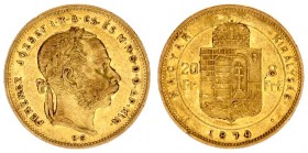 Austria Hungary 8 Forint 20 Francs 1874 KB Franz Joseph I(1848-1916). Averse: Laureate head right. Reverse: Crowned shield divides value within circle...