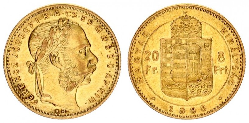 Austria Hungary 8 Forint 20 Francs 1888 KB Franz Joseph I(1848-1916). Averse: La...