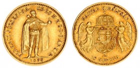 Austria Hungary 10 Korona 1898 KB Kremnitz. Franz Joseph I(1848-1916). Averse: Emperor standing. Reverse: Crowned shield with angel supporters. Gold. ...