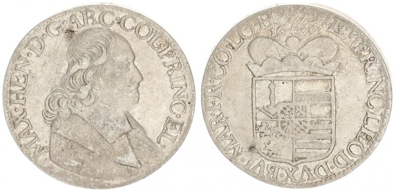 Liege 1 Patagon 1679 Maximilian Henry(1650-1688.). Averse: Bust of Maximilian He...