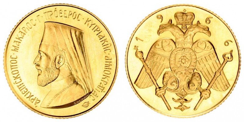 Cyprus 1 Sovereign 1966 Averse: Bust of Archbishop Makarios III left. Reverse: E...