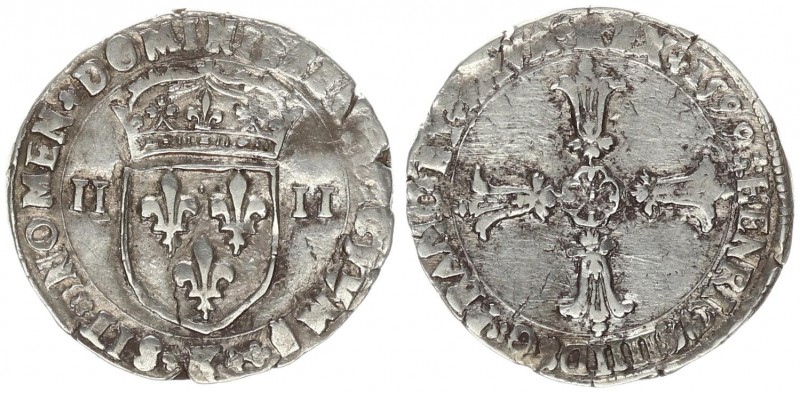 France 1/4 Ecu 1599 K Henry IV (1589-1610). 1/4 Ecu 1599 K Bordeaux Av.: Lily cr...