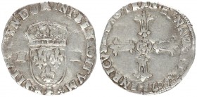 France 1/4 Ecu 1607 K Henry IV (1589-1610) 1/4 Ecu 1610 K Bordeaux. Av.:Lily cross. Rv.:Crowned lily crest between II-II. Silver. Ciani 1517. RARE
