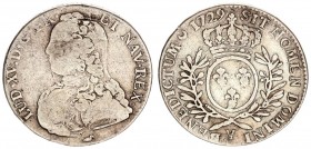 France 1/2 Ecu 1729 Y Louis XV. (1715-1774). Av: Young bust left Rv: Crowned oval arms of France within wreath 1/2 Ecu aux lauriers 1729 Bourges. Silv...
