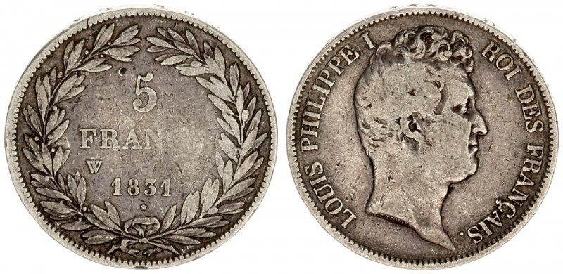 France 5 Francs 1831 W Louis Philippe (1830-1848). Averse: Head right. Averse Le...