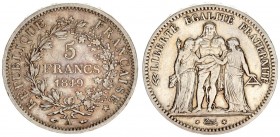 France 5 Francs 1849 A Averse: Hercules group.Reverse: Denomination within wreath. Silver. KM 756.1