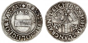 Germany Leuchtenberg 1 Batzen 1522. Johann VI (1487-1531). Av.:Pfreimd three coats of arms around flower triangle. Rv.: Coat of arms year above. DEVS ...