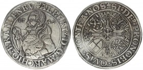 Germany Brandenburg 1 Thaler 1549 Albrecht the Younger (1527-1554) alone since 1543. Av.: Armored hip image with command stick between the divided yea...