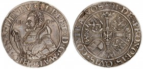 Germany Brandenburg 1 Thaler 1549 Albrecht Alcibiades von Brandenburg Kulmbach (1527-1554). Av.: Left hip image. Rv.: Brandenburg shield on flower cro...