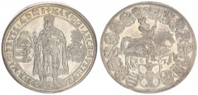 Germany Teutonic Order 1 Thaler 1603 Maximilian(1588-1618). Averse: Master standing on ground arms at left helmet at right. Reverse: Emperor on horseb...