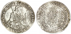 Germany Saxony 1/2 Thaler 1640 CR Johann George I(1611-1656). Averse: Bust right with sword and helmet. Reverse: Without helmets above 4-fold arms cen...