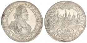 Germany Augsburg 1 Thaler 1642 Ferdinand III (1637 - 1657). Averse: City view with large pine cone in center divided date in cartouche below. Reverse:...