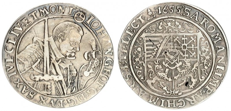 Germany Saxony 1/2 Thaler 1655 CR Johann Georg I (1611-1656). Averse: 1/2-length...