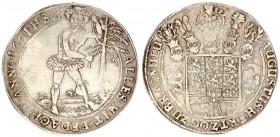 Germany Braunschweig-Wolfenbuttel 1 Thaler 1661 HS August (1635-1666). Averse: Coat of arms. Reverse: Wild man with both hands on the fir to his left....