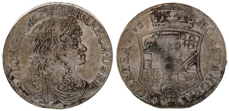 Germany Anhalt Dessau 2/3 Thaler 1675 FCV Johann Georg II(1660-1693). Averse: Bu...