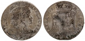 Germany Anhalt Dessau 2/3 Thaler 1675 FCV Johann Georg II(1660-1693). Averse: Bust on the right. Reverse: Crowned coat of arms; small date in a legend...