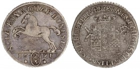 Germany Brunswick Luneburg Calenberg 2/3 Thaler 1691 HB Clausthal. Ernst August (1679-1698). Av.: Crowned arms. Rev.: Stallion left date below; 2/3 be...