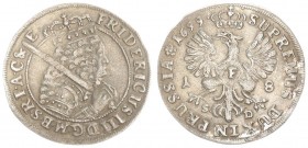 Germany Brandenburg 1 Ort 1699 SD Friedrich III(1688-1713). Averse: Crowned bust with sword right. Reverse: Crowned imperial eagle. Silver. Old patina...