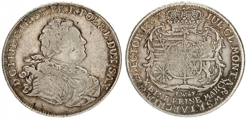 Germany Saxony 1 Thaler 1763 FWoF. Frederick Christian(1763). Averse: Bust right...