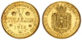 Germany Hannover 5 Thaler 1813 TW George III(1760-1820). Averse: Crowned arms. Averse Legend: GEORGIVS III • D • G • BRITANNIARVM REX • F • D. Reverse...