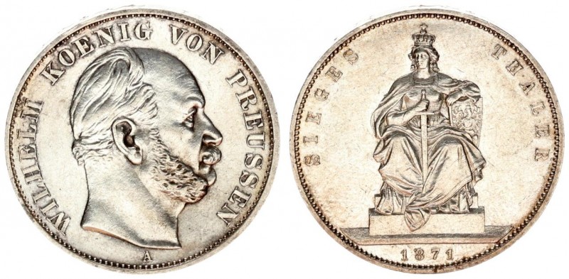 Germany Prussia 1 Thaler 1871 A Victory over France. Wilhelm I(1861-1888). Avers...