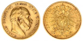 Germany Prussia 10 Mark 1873 A Berlin Wilhelm I(1861-1888). Averse: Head right. Averse Legend: WILHELM DEUTSCHER KAISER KONIG V. PREUSSEN. Reverse: Cr...