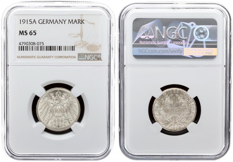 Germany Empire 1 Mark 1915 A Wilhelm II(1888-1918). Averse: Denomination within ...