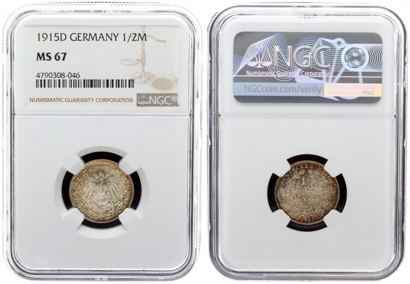 Germany Empire 1/2 Mark 1915 D Wilhelm II(1888-1918). Averse: Denomination withi...