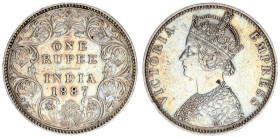 Great Britain India 1 Rupee 1887 Victoria (1837-1901). Averse: Crowned bust left. Averse Legend: VICTORIA EMPRESS. Reverse: Value and date within wrea...