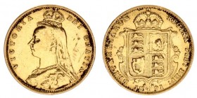 Great Britain 1/2 Sovereign 1891 Victoria(1837-1901). Averse: Bust left wearing small crown and veil. Averse Legend: VICTORIA DEI GRATIA. Reverse: Wit...