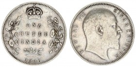 Great Britain India 1 Rupee 1906 Edward VII(1901-1910). Averse: Head right. Averse Legend: EDWARD VII KING & EMPEROR. Reverse: Crown above denominatio...